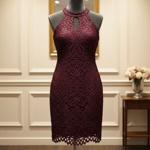 Guess Lace Halter Midi Dress - Burgundy
